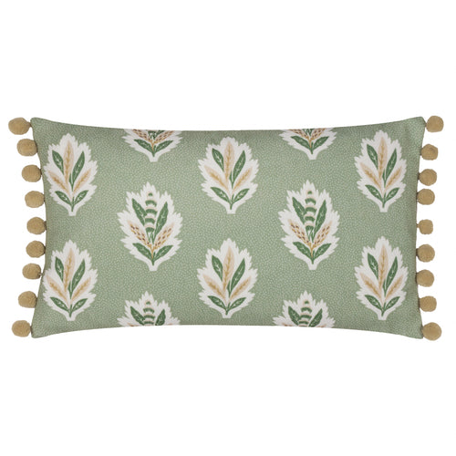 Woodland Green Cushions - Sessile Leaf Printed Feather Rich Filled Cushion Sage Sanderson