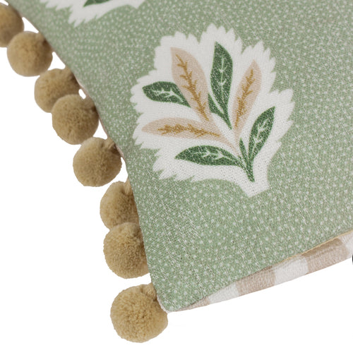 Woodland Green Cushions - Sessile Leaf Printed Feather Rich Filled Cushion Sage Sanderson