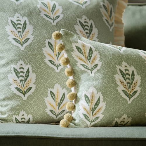 Woodland Green Cushions - Sessile Leaf Printed Feather Rich Filled Cushion Sage Sanderson