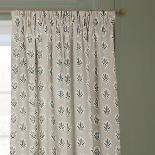 Floral Beige Curtains - Sessile Leaf Printed Room Darkening Pencil Pleat Curtains Flax Sanderson