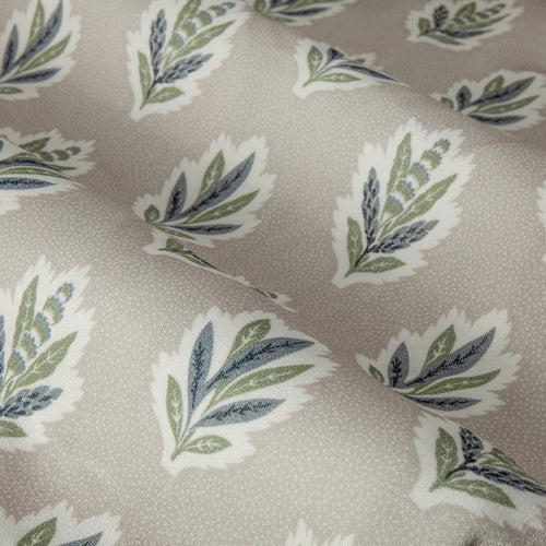 Floral Beige Curtains - Sessile Leaf Printed Room Darkening Pencil Pleat Curtains Flax Sanderson