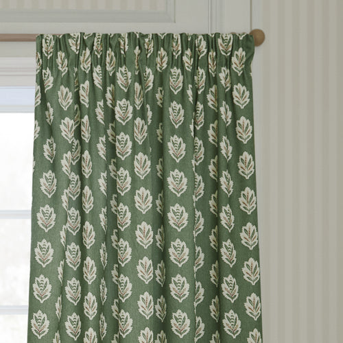 Floral Green Curtains - Sessile Leaf Printed Room Darkening Pencil Pleat Curtains Leaf Sanderson