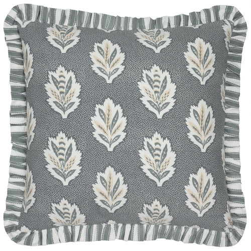 Floral Blue Cushions - Sessile Leaf Ruffle Feather Rich Filled Cushion Delph Blue Sanderson