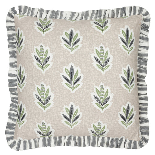 Floral Beige Cushions - Sessile Leaf Ruffle Feather Rich Filled Cushion Flax Sanderson
