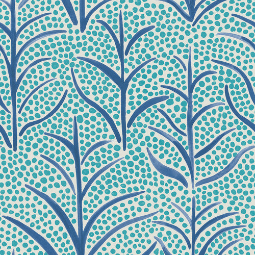 Floral Blue Wallpaper - Simba  1.4m Wide Width Wallpaper (By The Metre) Peacock Voyage Maison