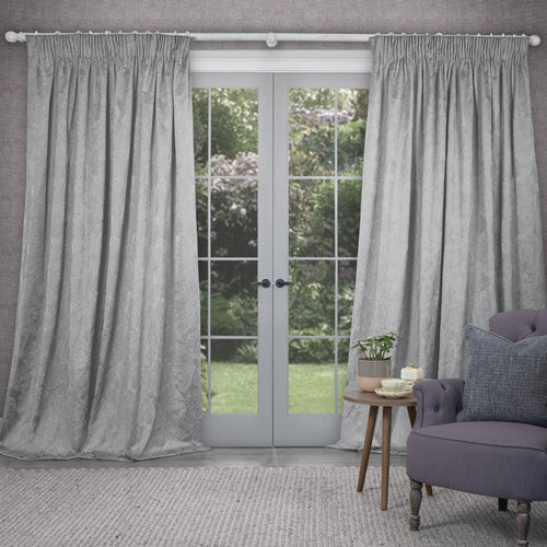 Plain Grey Curtains - Sitara Embroidered Pencil Pleat Curtains Argenta Voyage Maison