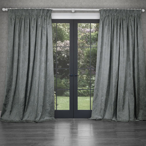 Plain Grey Curtains - Sitara Embroidered Pencil Pleat Curtains Lead Voyage Maison