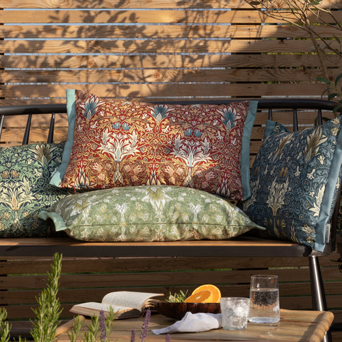 Floral Blue Cushions - Snakeshead Printed Outdoor Polyester Filled Cushion Indigo/Stone Morris & Co