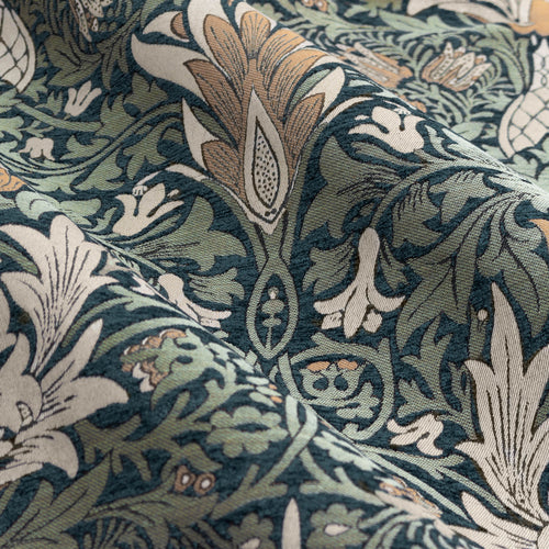 Floral Blue Curtains - Snakeshead Jacquard Chenille Room Darkening Pencil Pleat Curtains Indigo/Leaf Morris & Co