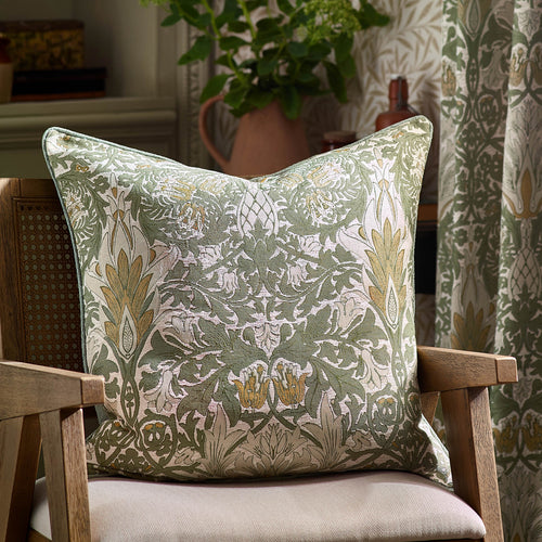 Floral Green Curtains - Snakeshead Jacquard Chenille Room Darkening Pencil Pleat Curtains Sunflower/Stone Morris & Co
