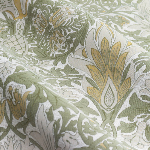 Floral Green Curtains - Snakeshead Jacquard Chenille Room Darkening Pencil Pleat Curtains Sunflower/Stone Morris & Co