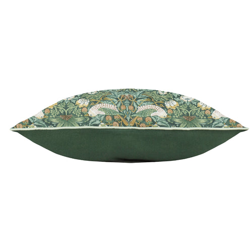 Floral Green Cushions - Strawberry Thief Piped Outdoor Polyester Filled Cushion Forest Green Morris & Co