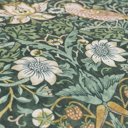 Floral Green Cushions - Strawberry Thief Piped Outdoor Polyester Filled Cushion Forest Green Morris & Co