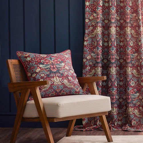 Animal Red Curtains - Strawberry Thief Jacquard Floral Room Darkening Pencil Pleat Curtains Berry Morris & Co
