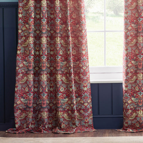Animal Red Curtains - Strawberry Thief Jacquard Floral Room Darkening Pencil Pleat Curtains Berry Morris & Co