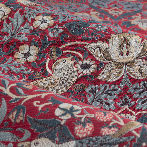 Animal Red Curtains - Strawberry Thief Jacquard Floral Room Darkening Pencil Pleat Curtains Berry Morris & Co