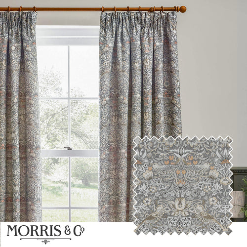 Animal Beige Curtains - Strawberry Thief Jacquard Floral Room Darkening Pencil Pleat Curtains Biscuit Morris & Co