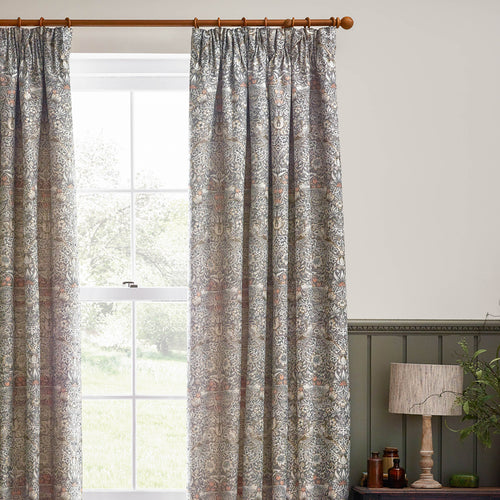 Animal Beige Curtains - Strawberry Thief Jacquard Floral Room Darkening Pencil Pleat Curtains Biscuit Morris & Co