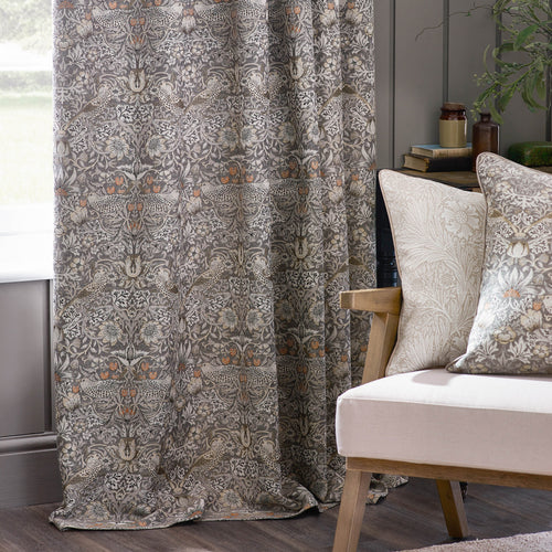 Animal Beige Curtains - Strawberry Thief Jacquard Floral Room Darkening Pencil Pleat Curtains Biscuit Morris & Co