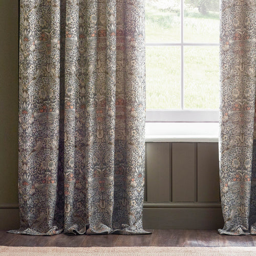 Animal Beige Curtains - Strawberry Thief Jacquard Floral Room Darkening Pencil Pleat Curtains Biscuit Morris & Co