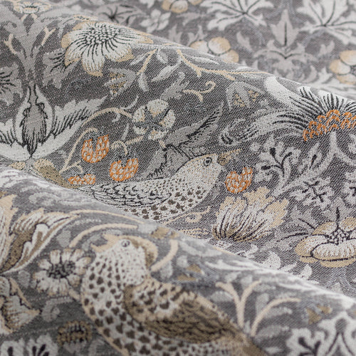 Animal Beige Curtains - Strawberry Thief Jacquard Floral Room Darkening Pencil Pleat Curtains Biscuit Morris & Co