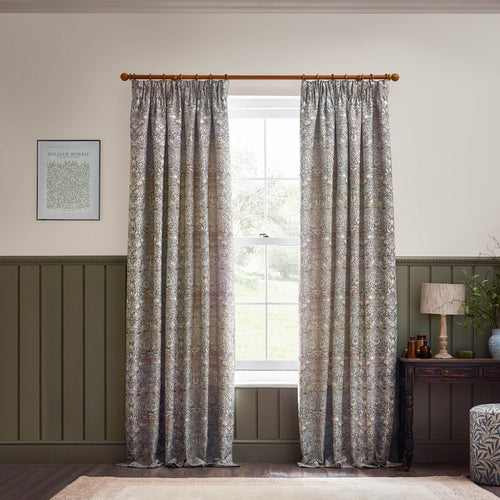 Animal Beige Curtains - Strawberry Thief Jacquard Floral Room Darkening Pencil Pleat Curtains Biscuit Morris & Co