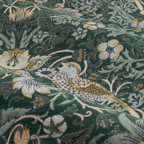 Animal Green Curtains - Strawberry Thief Jacquard Floral Room Darkening Pencil Pleat Curtains Forest Green Morris & Co