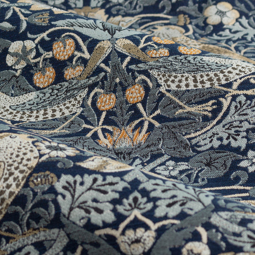 Animal Blue Curtains - Strawberry Thief Jacquard Floral Room Darkening Pencil Pleat Curtains Indigo Morris & Co