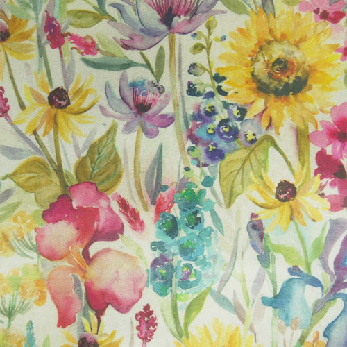 Floral Yellow Fabric - Sunflower Summer Printed Linen Fabric (By The Metre) Natural Voyage Maison