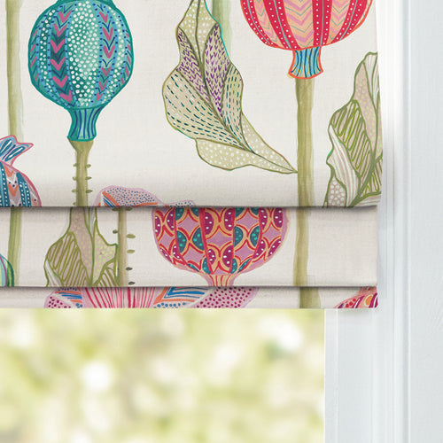 Floral Red M2M - Sutami Printed Linen Made to Measure Roman Blinds Ecru Voyage Maison