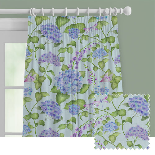 Floral Blue M2M - Sylvana Printed Cotton Made to Measure Curtains Duck Egg Blue Voyage Maison