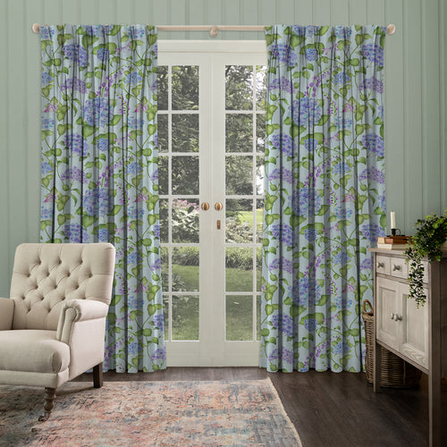 Floral Blue M2M - Sylvana Printed Cotton Made to Measure Curtains Duck Egg Blue Voyage Maison