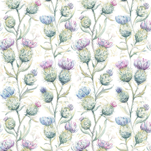 Floral Purple Fabric - Thistle Glen Printed Linen Fabric (By The Metre) Spring/Cream Voyage Maison
