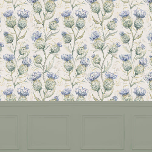 Floral Blue Wallpaper - Thistle Glen  1.4m Wide Width Wallpaper (By The Metre) Winter Voyage Maison