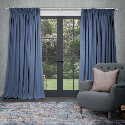 Plain Blue Fabric - Tivoli Plain Woven Fabric (By The Metre) Bluebell Voyage Maison