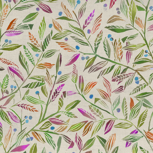 Floral Green Fabric - Torquay Printed Cotton Poplin Apparel Fabric (By The Metre) Grapefruit Ecru Voyage Maison