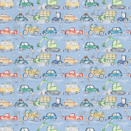 Abstract Blue Fabric - Traffic Jam Printed Cotton Fabric (By The Metre) Sky Voyage Maison