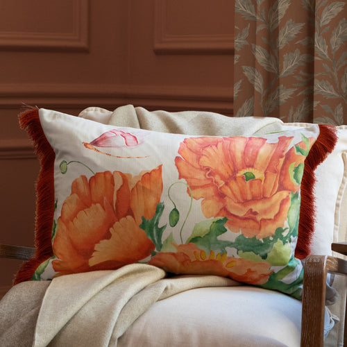 Floral Red Cushions - Valeria  Printed Ruched Cushion Cover Scarlet Voyage Maison