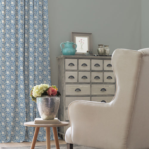 Abstract Blue M2M - Vali Printed Cotton Made to Measure Curtains Denim Voyage Maison