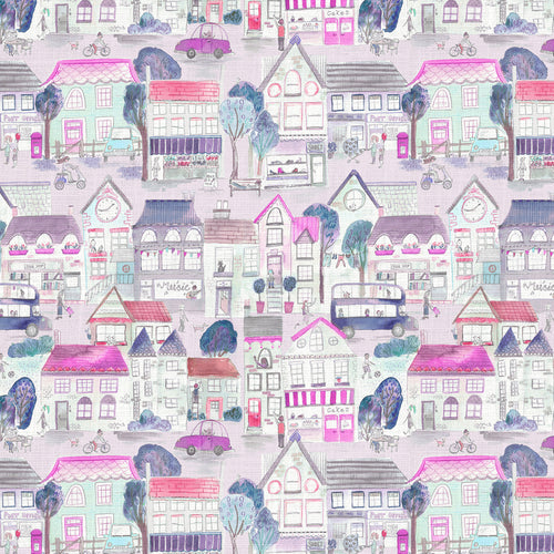 Abstract Pink Fabric - Village Streets Printed Cotton Fabric (By The Metre) Blossom Voyage Maison