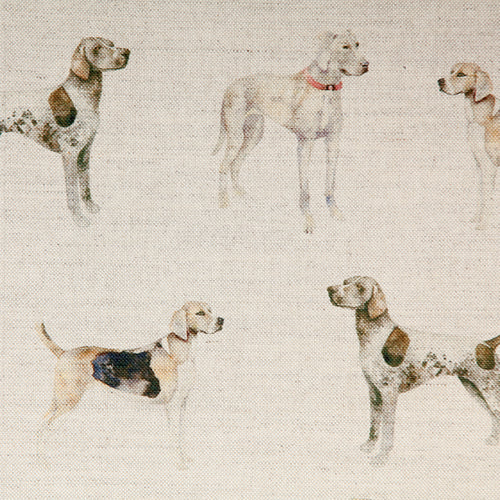 Animal Brown Fabric - Walkies Printed Linen Fabric (By The Metre) Natural Voyage Maison