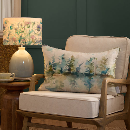 Woodland Green Cushions - Wilderness Printed Feather Filled Cushions Topaz Voyage Maison