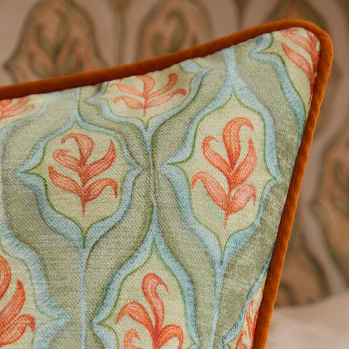 Geometric Green Cushions - Zephyr Printed Velvet Feather Filled Cushions Emerald Voyage Maison