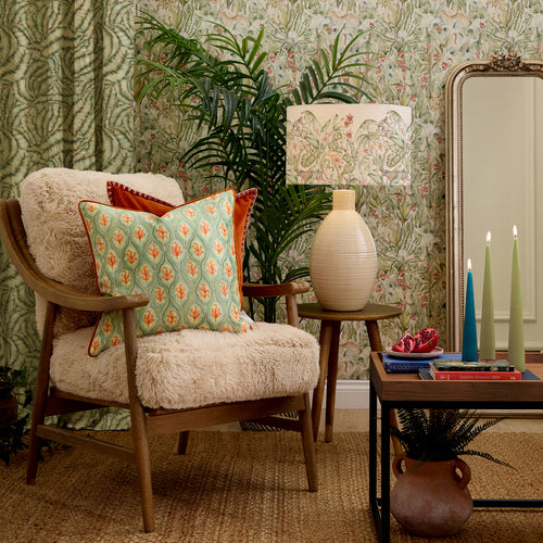 Geometric Green Cushions - Zephyr Printed Velvet Feather Filled Cushions Emerald Voyage Maison