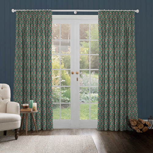 Geometric Green M2M - Zephyr Printed Cotton Made to Measure Curtains Oasis Voyage Maison