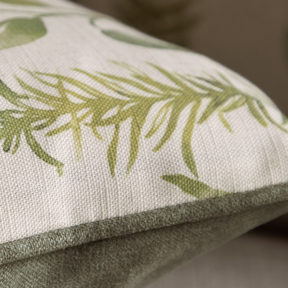 Aberduna Linen Printed Piped Feather Filled Cushion | Green