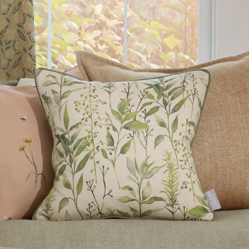 Floral Green Cushions - Aberduna Printed Piped Feather Filled Cushion Linen Voyage Maison