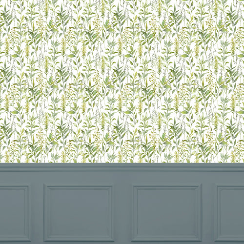 Floral Green Wallpaper - Aberduna  1.4m Wide Width Wallpaper (By The Metre) Linen Voyage Maison