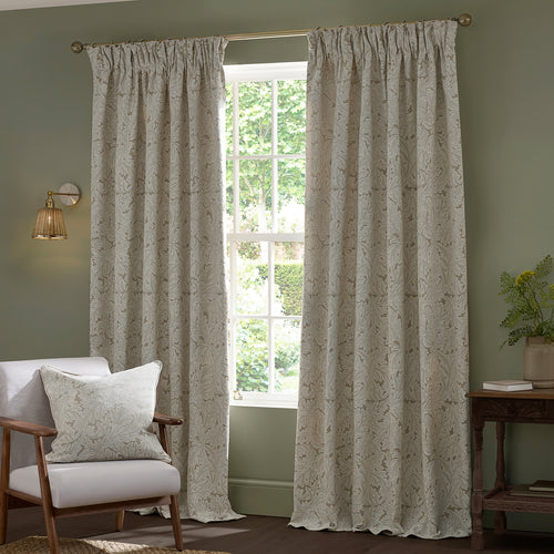 Floral Multi Curtains - Acanthus Jacquard Fully Lined Pencil Pleat Curtains Linen Morris & Co