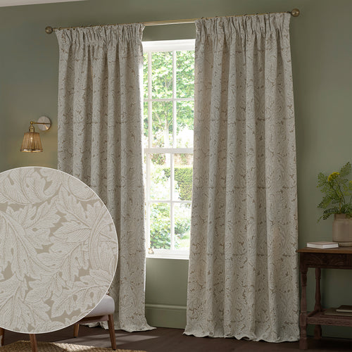 Floral Multi Curtains - Acanthus Jacquard Fully Lined Pencil Pleat Curtains Linen Morris & Co